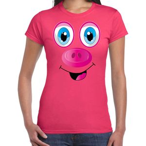 Bellatio Decorations - Dieren Verkleed T-shirt - Fuchsia Roze - Dames - Varken Gezicht