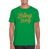 Bellatio Decorations Glitter glamour feest t-shirt heren - bling bling goud - groen
