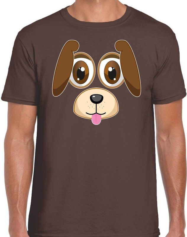 Bellatio Decorations dieren verkleed t-shirt heren - hond gezicht - carnavalskleding - bruin