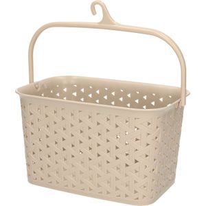 Plasticforte Wasknijpers ophang mandje aan haak - 23 x 17 x 13 cm - beige - gevlochten kunststof
