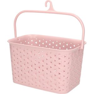 PlasticForte Wasknijpers ophang mandje aan haak - 23 x 17 x 13 cm - oud roze - gevlochten kunststof