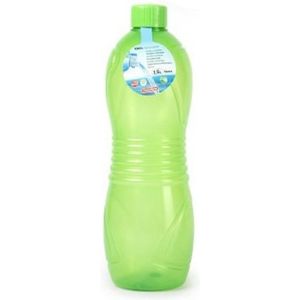 Plasticforte Drinkfles/waterfles/bidon - 1500 ml - transparant/groen - kunststof