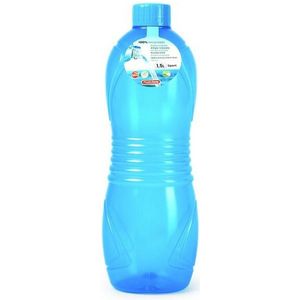 Drinkfles/waterfles/bidon - 1500 ml - transparant/blauw - kunststof - Drinkflessen