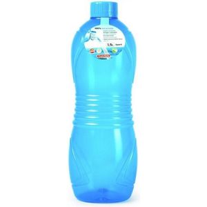Drinkfles/waterfles/bidon - 1000 ml - transparant/blauw - kunststof - Drinkflessen