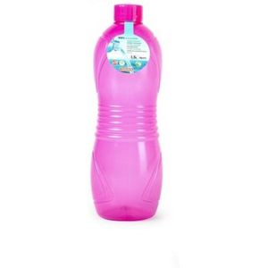 Plasticforte Drinkfles/waterfles/bidon - 1000 ml - transparant/roze - kunststof