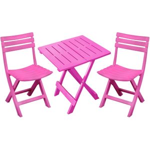 Sunnydays Klapstoelen 2x met bijzettafeltje set - buiten - roze - kunststof
