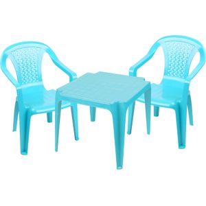 Sunnydays Kinderstoelen 2x met tafeltje set - buiten/binnen - blauw - kunststof