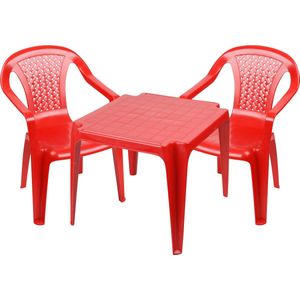 Kinderstoelen 4x met tafeltje set - buiten/binnen - rood - kunststof - Kinderstoelen