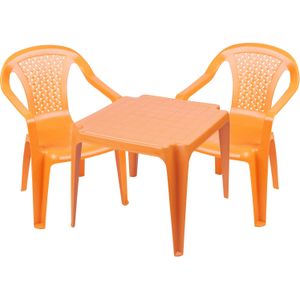 Kinderstoelen 2x met tafeltje set - buiten/binnen - oranje - kunststof - Kinderstoelen