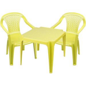 Kinderstoelen 2x met tafeltje set - buiten/binnen - groen - kunststof - Kinderstoelen