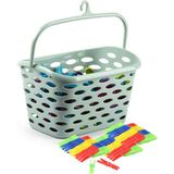 Plasticforte Wasknijpers ophang mandje/bakje - mintgroen - met 72x plastic knijpers