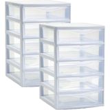 Plasticforte Ladeblokje/bureau organizer 2x lades - wit/transparant - L18 x B21 x H28 cm - plastic