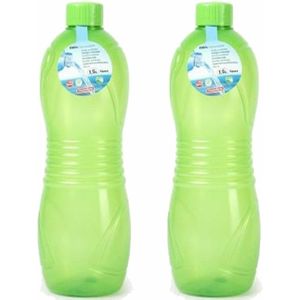 Plasticforte Drinkfles/waterfles/bidon - 2x - 1500 ml - transparant/groen - kunststof