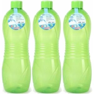 Plasticforte Drinkfles/waterfles/bidon - 3x - 1500 ml - transparant/groen - kunststof