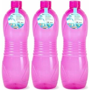 Plasticforte Drinkfles/waterfles/bidon - 3x - 1500 ml - transparant/roze - kunststof