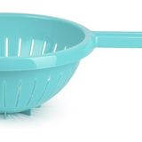 Plasticforte Keuken vergiet/zeef met handvat - kunststof - Dia 23 cm x Hoogte 10 cm - blauw