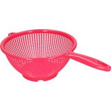 Plasticforte Keuken vergiet/zeef met handvat - kunststof - Dia 24 cm x Hoogte 11 cm - fuchsia roze