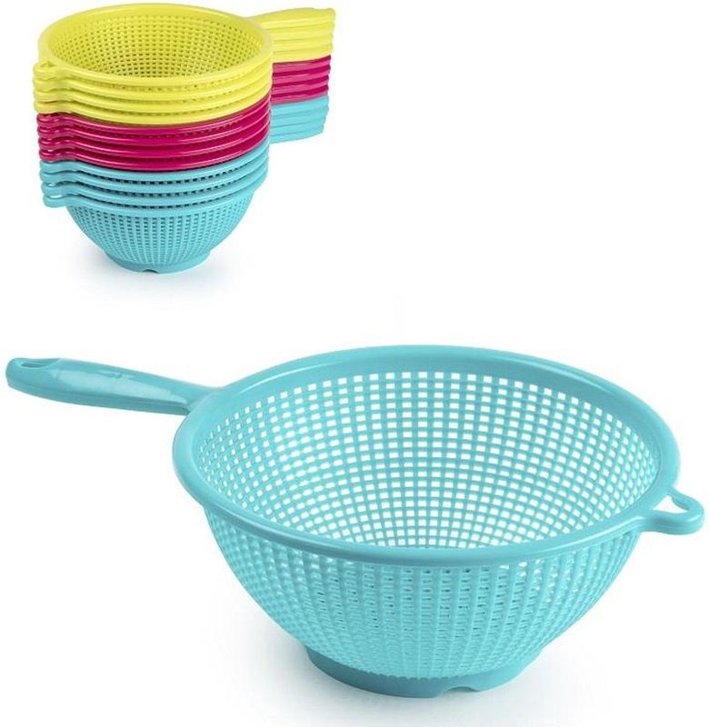 Plasticforte Keuken vergiet/zeef met handvat - kunststof - Dia 24 cm x Hoogte 11 cm - fuchsia roze