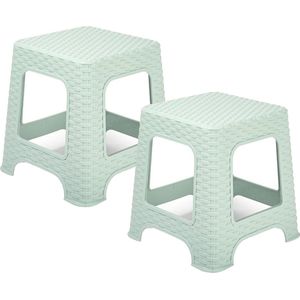 PlasticForte Keukenkrukje/opstapje - 2x - rotan - mintgroen - kunststof - 32 x 32 x 33 cm