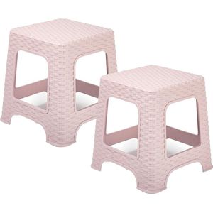 PlasticForte Keukenkrukje/opstapje - 2x - rotan - roze - kunststof - 32 x 32 x 33 cm
