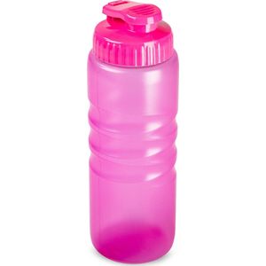 Drinkfles/waterfles/bidon met druksluiting - 650 ml - transparant/roze - kunststof - Drinkflessen