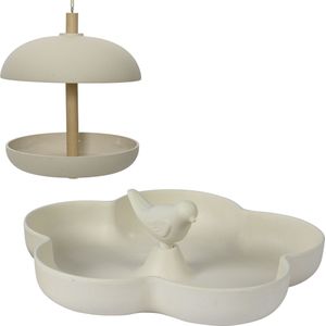 Decoris vogel voedersilo met vogelbad - bamboe hout - beige