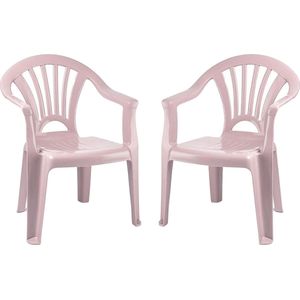 Plasticforte Kinderstoel - 2x stuks - kunststof - roze - 35 x 28 x 50 cm - tuin/camping/slaapkamer