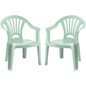 Plasticforte Kinderstoel - 2x - kunststof - mintgroen - 35 x 28 x 50 cm - tuin/camping/slaapkamer