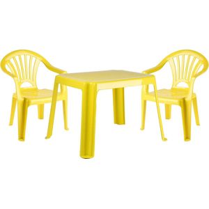 Forte Plastics Kinderstoelen 4x met tafeltje set - buiten/binnen - geel - kunststof - tuin meubels