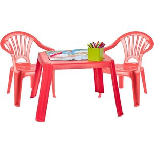 Forte Plastics Kinderstoelen 2x met tafeltje set - buiten/binnen - steenrood - kunststof - tuin meubels