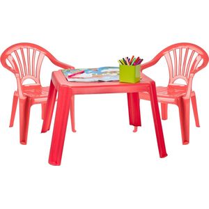 Forte Plastics Kinderstoelen 4x met tafeltje set - buiten/binnen - steenrood - kunststof - tuin meubels