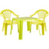 Forte Plastics Kinderstoelen 2x met tafeltje set - buiten/binnen - groen - kunststof - tuin meubels