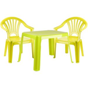 Forte Plastics Kinderstoelen 4x met tafeltje set - buiten/binnen - groen - kunststof - tuin meubels