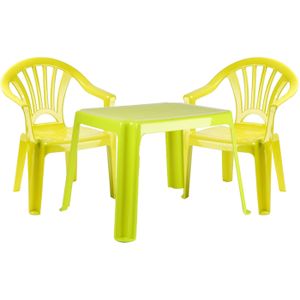 Forte Plastics Kinderstoelen 4x met tafeltje set - buiten/binnen - groen - kunststof
