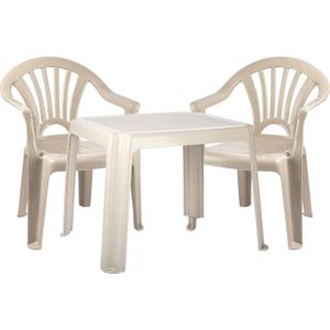 Forte Plastics Kinderstoelen 2x met tafeltje set - buiten/binnen - beige - kunststof - tuin meubels