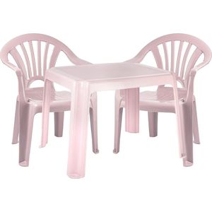 Forte Plastics Kinderstoelen 2x met tafeltje set - buiten/binnen - roze - kunststof