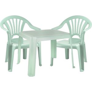 Forte Plastics Kinderstoelen 2x met tafeltje set - buiten/binnen - mintgroen - kunststof - tuin meubels