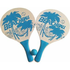 Summertime Beachball set Tropical - hout - blauw - strand tennis speelset - kinderen/volwassenen