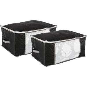 Opberghoes/beschermhoes voor dekbedden/kussens - 2x - zwart/grijs - 60 x 45 x 30 cm - met rits