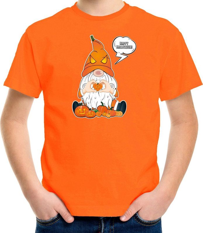 Bellatio Decorations - Halloween Verkleed T-shirt - Oranje - Kabouter/Gnome