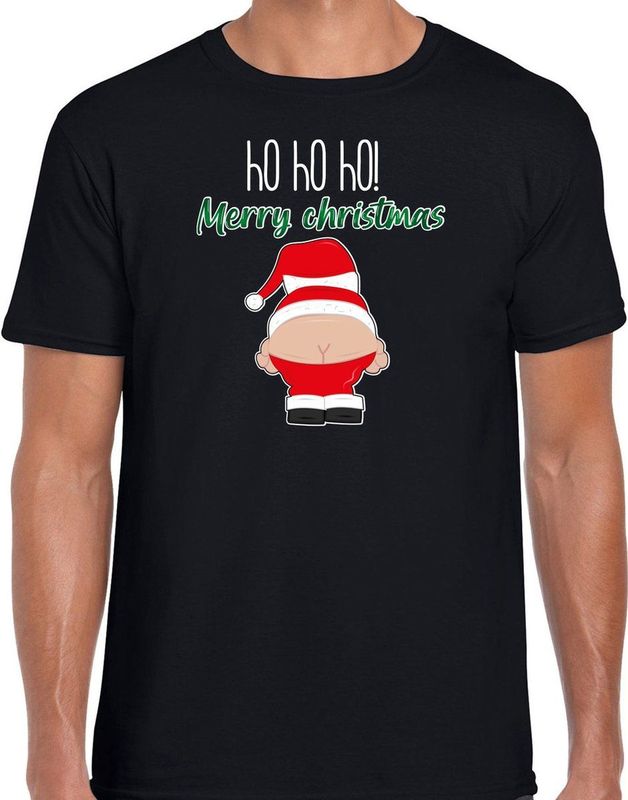 Bellatio Decorations fout kersttrui t-shirt heren - Kerstman - zwart - Merry Christmas