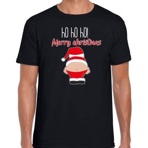 Bellatio Decorations fout kersttrui t-shirt heren - Kerstman - zwart - Merry Christmas