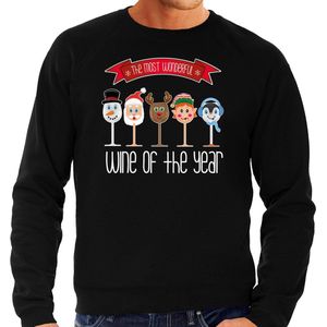 Bellatio Decorations foute kersttrui/sweater heren - Kerst wijn glazen - zwart - drank/wine XXL