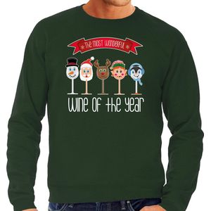 Bellatio Decorations foute kersttrui/sweater heren - Kerst wijn glazen - groen - drank/wine L