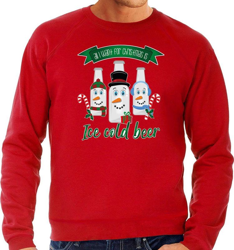 Foute Kersttrui/sweater voor heren - IJskoud bier - rood - Christmas beer
