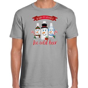 Bellatio Decorations fout kersttrui t-shirt heren - IJskoud bier - grijs - Christmas beer