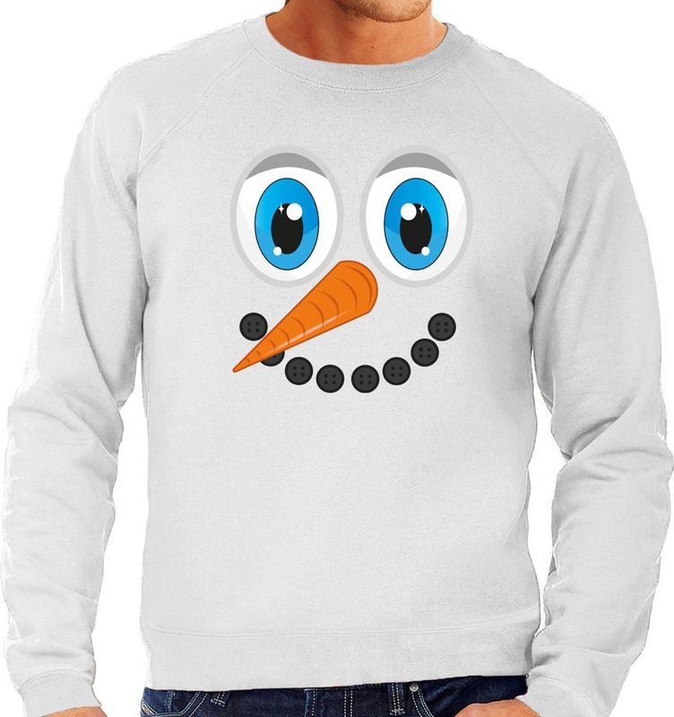 Bellatio Decorations - Foute Kersttrui - Lichtgrijs - Sneeuwpop Gezicht