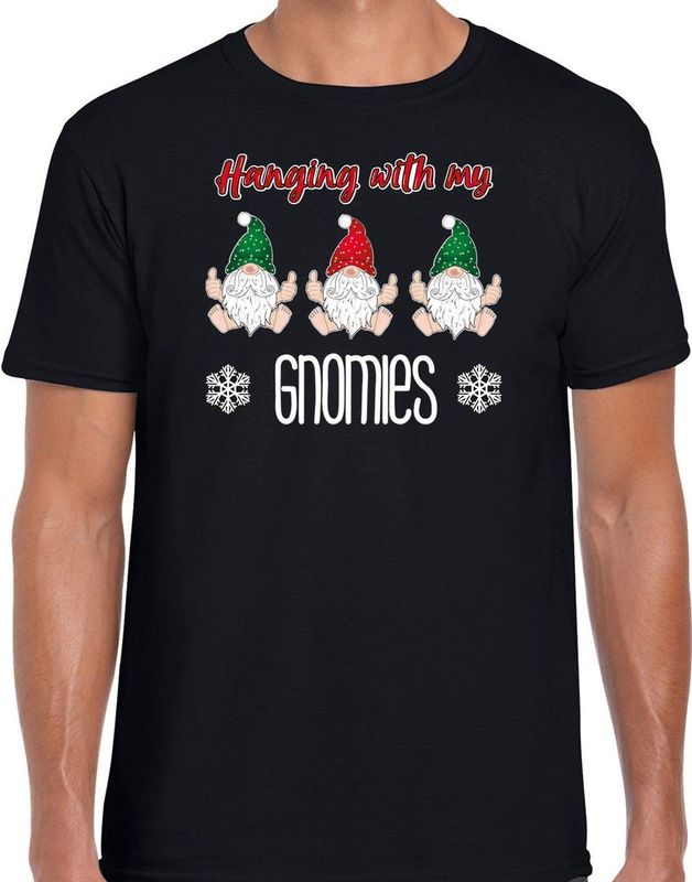 Bellatio Decorations fout kersttrui t-shirt heren - Kerst kabouter gnoom - zwart - Gnomies