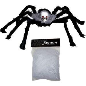 Horror spin groot inclusief XL spinnenweb - Halloween decoratie/versiering - doodskop - 60 cm