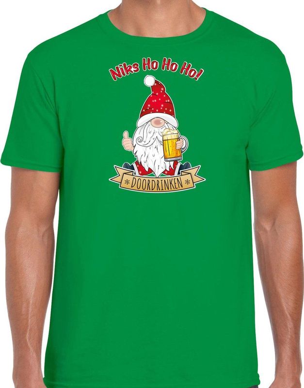 Bellatio Decorations fout kersttrui t-shirt heren - Bier kabouter gnoom - groen - Doordrinken